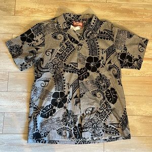 Vintage RJC Hawaiian Shirt Men XLarge Tribal Floral Print - Black/Grey